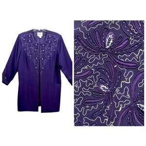 VTG CARISSIMO BEADED EMBROIDERED EVENING COAT 24 ROYAL PURPLE GALA GLAM WEDDING